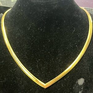 18k Gold Technibond V omega polished statement necklace estate vintage HSN